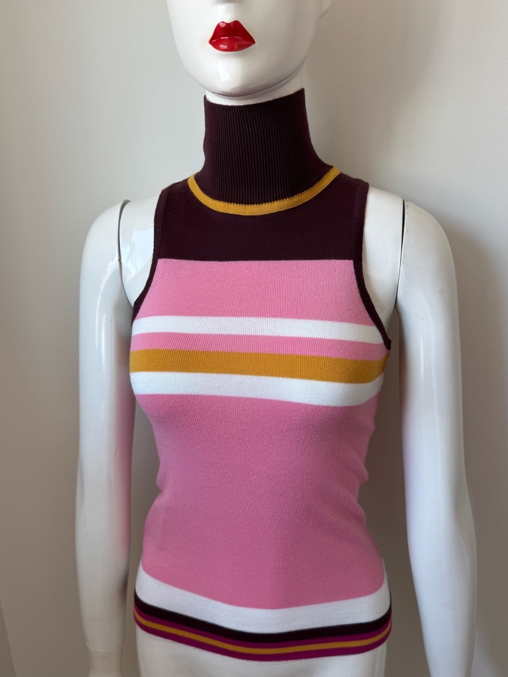Dolce&Gabbana Sleeveless Pink Striped Turtleneck Knit Top